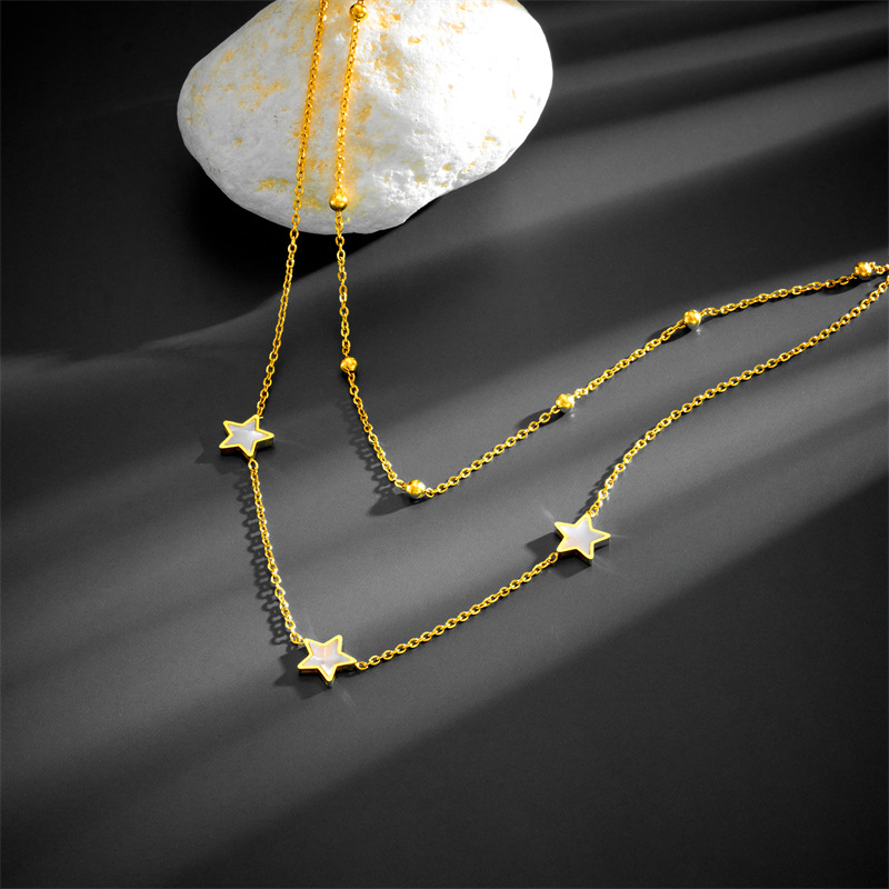 Fashion Star Titanium Steel Plating Inlay Shell Layered Necklaces 1 Piece display picture 4