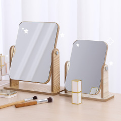 Wooden Desktop Vanity Mirror for Girls Dormitory Portable Large Student Mirror High Definition Folding Dressing Mirror