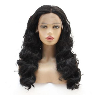 Pelucas de encaje europeas y americanas populares damas onduladas negras rizadas fibra química media mano tejida cubierta de cabeza LW0080