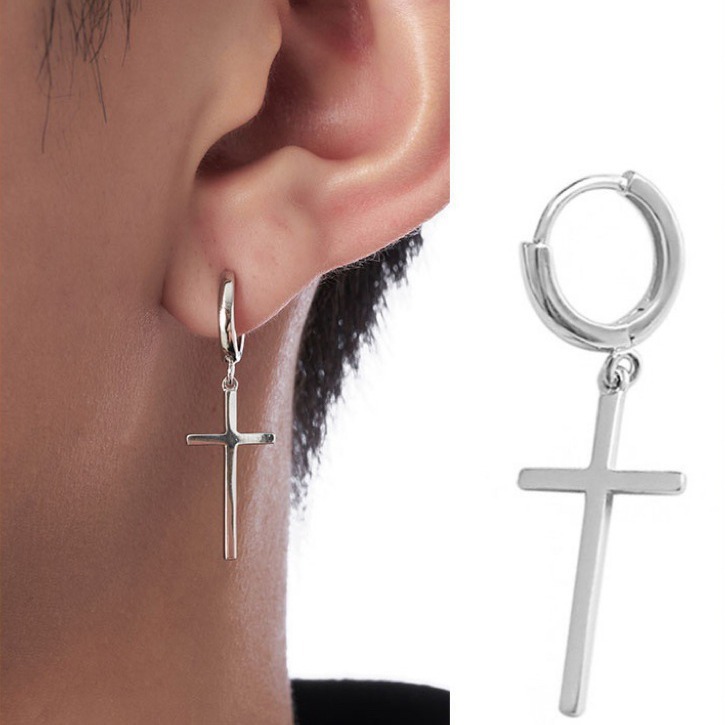 Orecchini a lobo croce minimalisti per uomo e donna punk_voghion.com