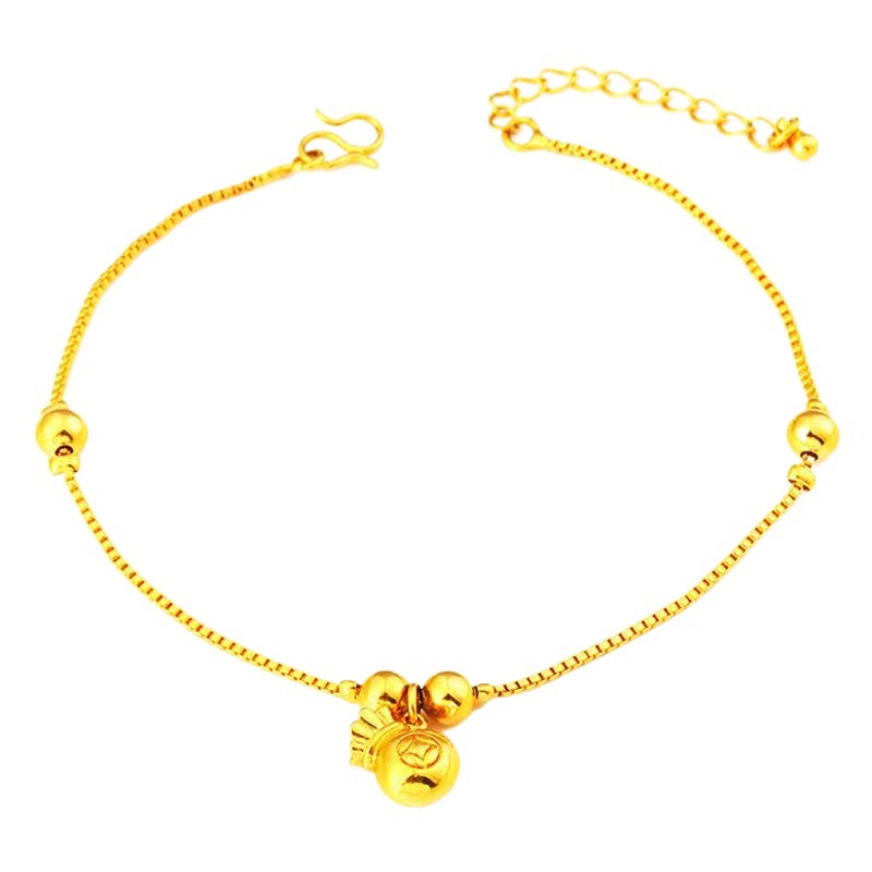 Venta al por mayor estilo coreano campana suerte bolsa chapado en oro tobillera mujer trébol Vietnam arena oro tobillera playa chica tobillera