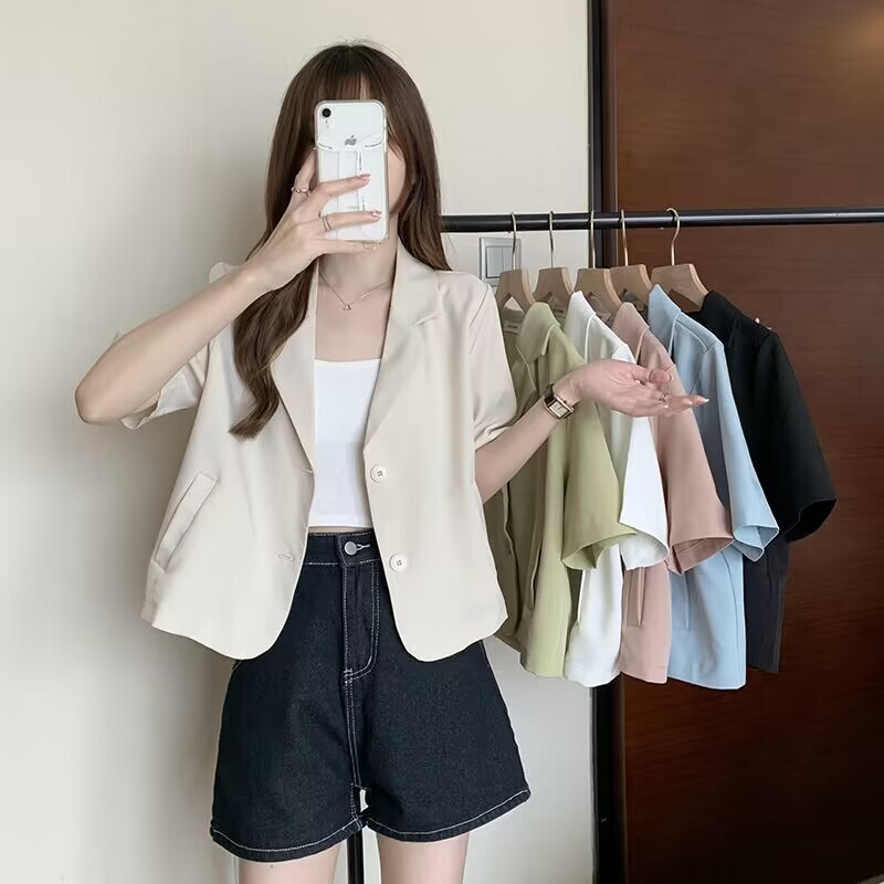 Suit Collar Short-Sleeved Lapel Jacket for Women Summer 2025 New Design Niche Thin Shirt Short Top