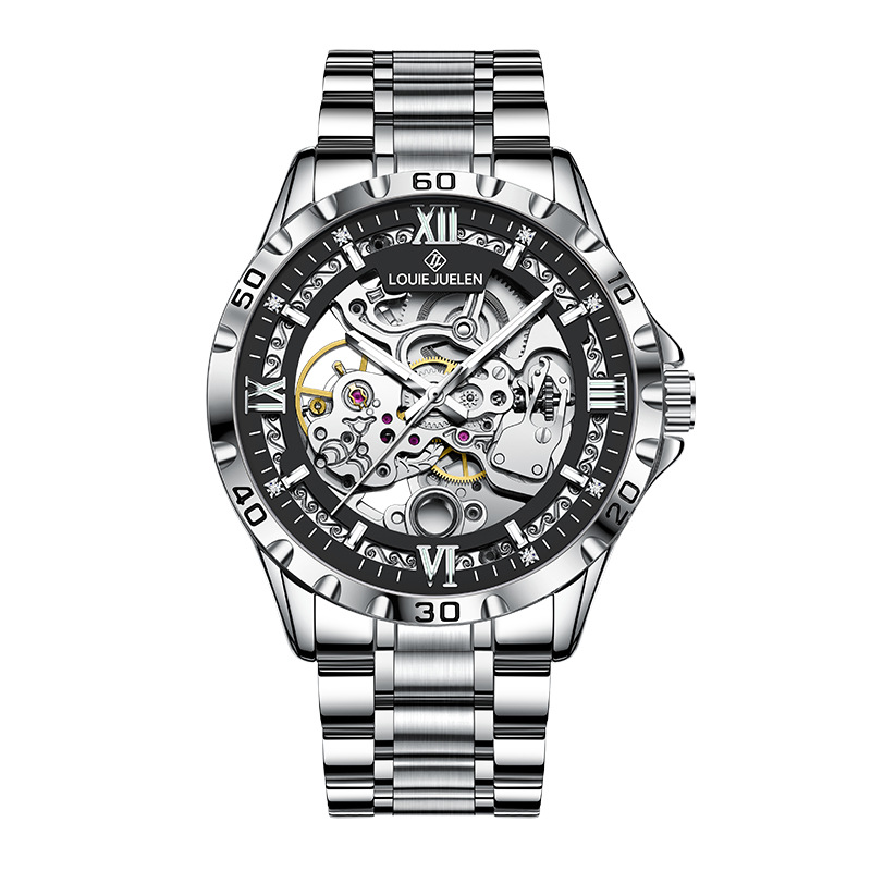 Reloj mecánico automático de hueco LOUIE JUELEN Reloj de hombre de negocios impermeable reloj de luz nocturna