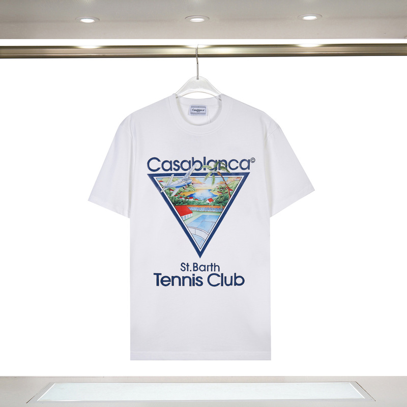 カサブランカ トレンド 半袖 夏新作 グリーン 三角文字 CASA テニスコート プリント Tシャツ|undefined