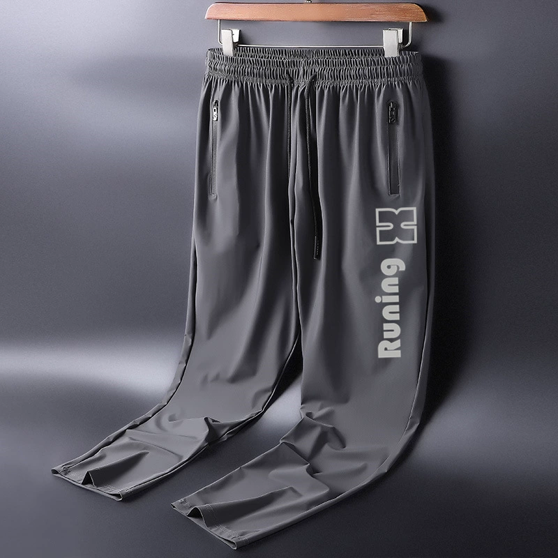 Повседневные брюки из ледяного шелка, мужские летние серые тонкие быстросохнущие брюки из ледяного шелка, повседневные брюки, свободные мужские брюки с дышащими штанинами