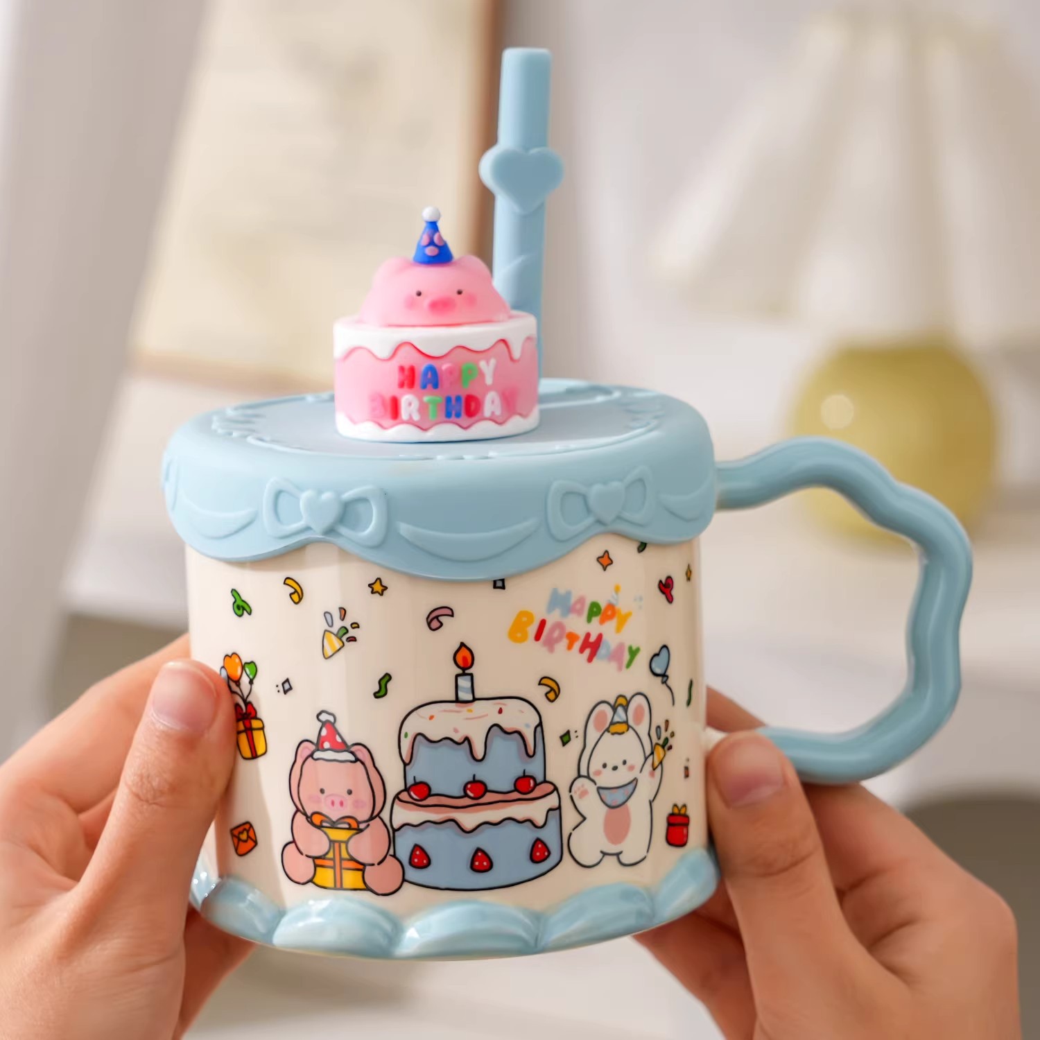 Tazas de cerámica creativas con cubierta copas de café copas de agua de oficina en el hogar copas de regalo de cumpleaños niñas