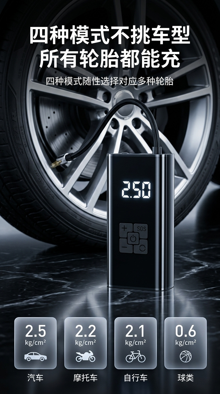 Portable Multi-Functional Automatic Start-Stop Car Air Pump, Bicycle High-Speed Inflator, Car Tire Inflator