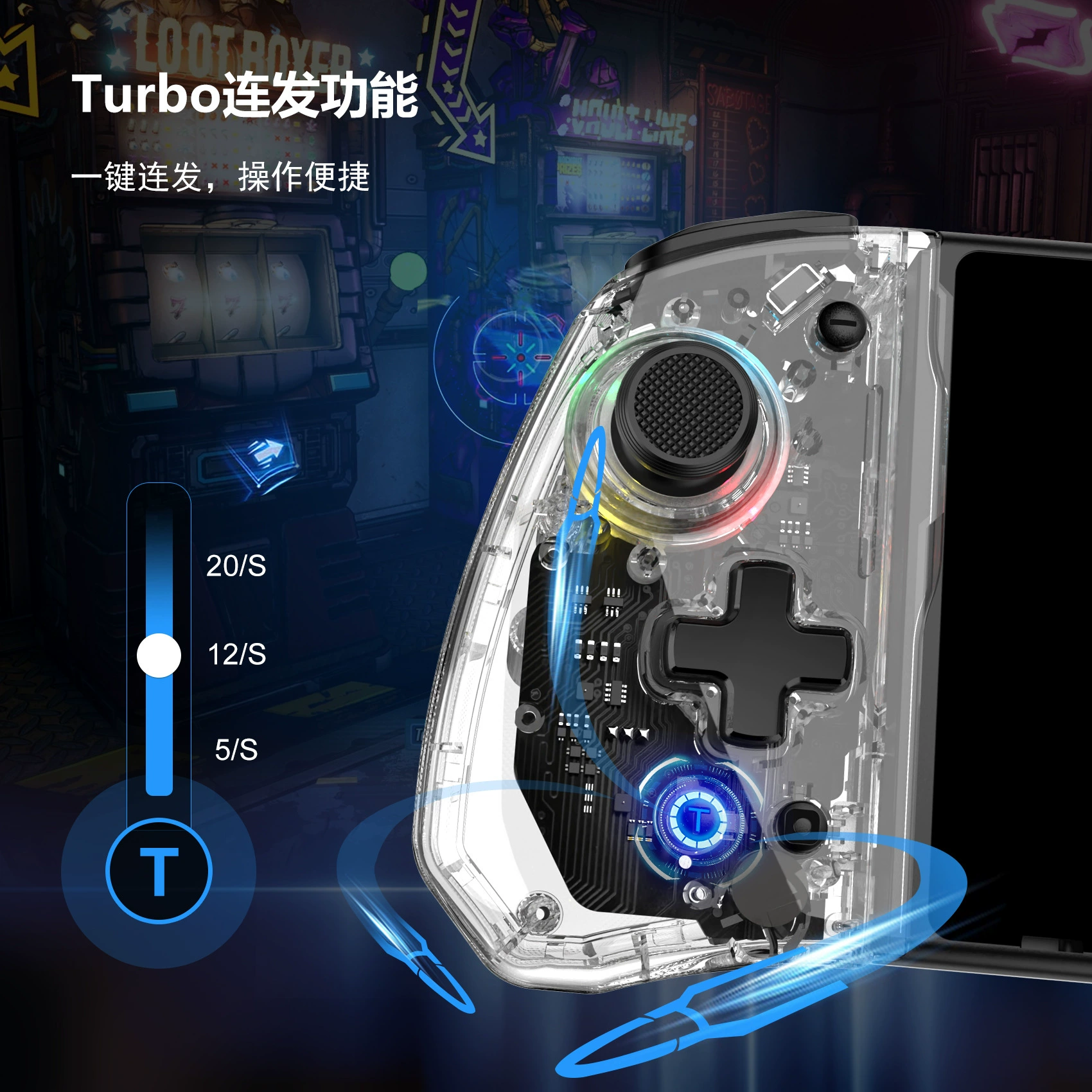 Linyuvo геймпад для Switch с прямым подключением — цветная RGB-подсветка, задняя кнопка, металлический джойстик, левый и правый блоки