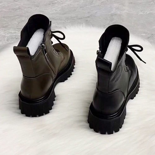 Chunky Heel Height-Increasing Comfortable Martin Boots | British-Style Fashionable Trendy Short-Boot Women's Fleece-Lined Leather Boots for Autumn & Winter