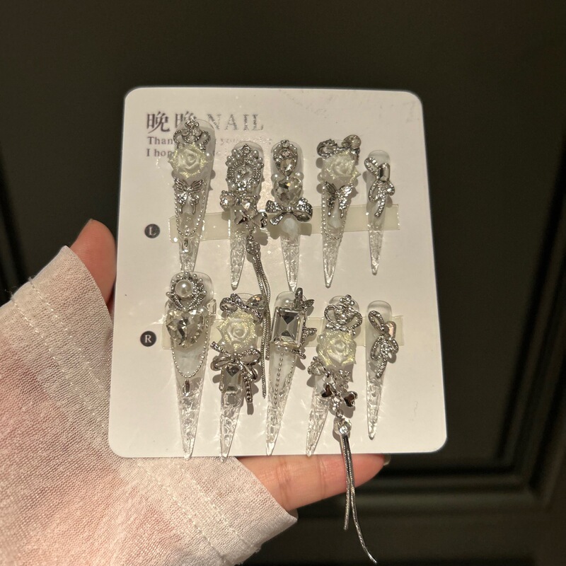 Ruoxue Original Heavy-Duty Handmade Wearable Nails, Crushed Ice, High-End Patches, Whitening Manicure, Luxurious Fairy Elegant