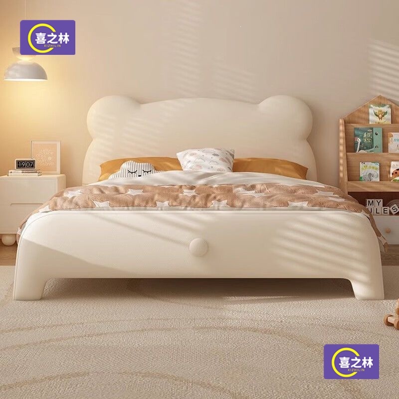 Single Bed for Small Apartments, Bear-Themed Baby Bed, Children's Bed, Cream Princess Bed for Girls, Splicing Bed, New Baby Splicing Bed
