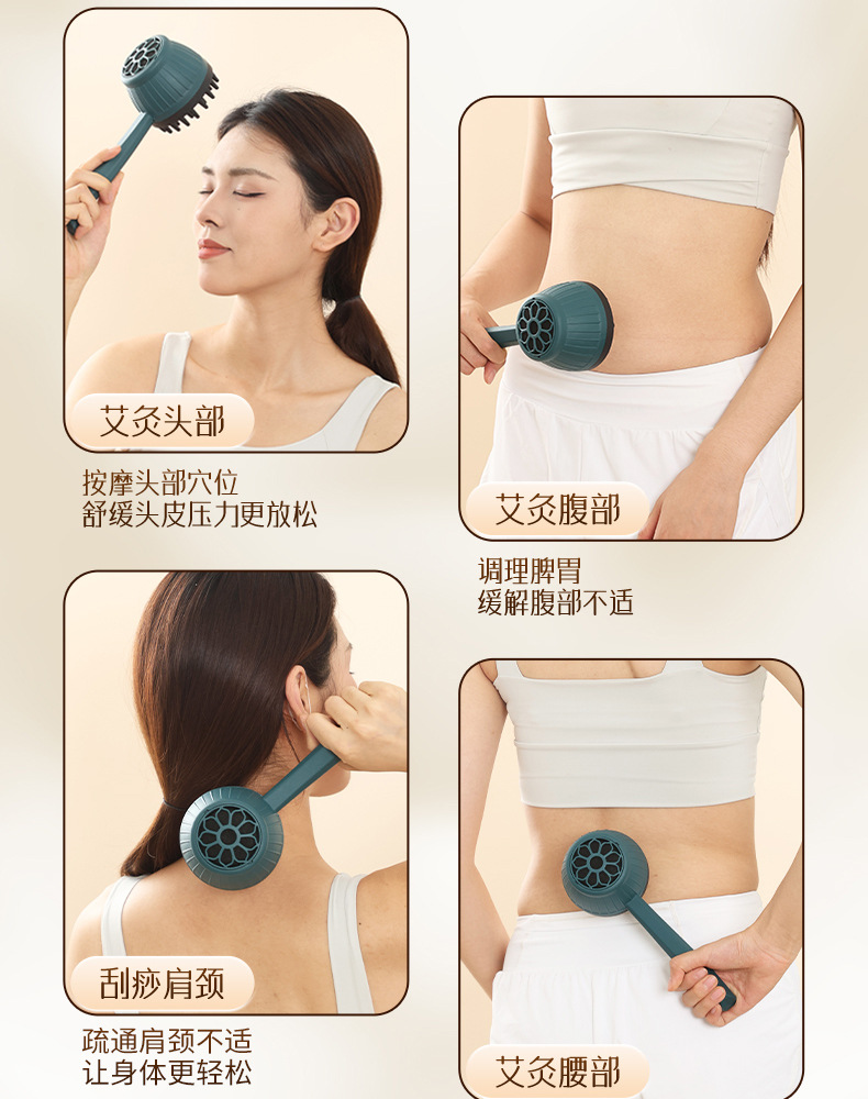 Handheld Moxibustion Jar Full Body Warming Tool with 40 Moxa Sticks Rose Gold Gua Sha Massage Set in use