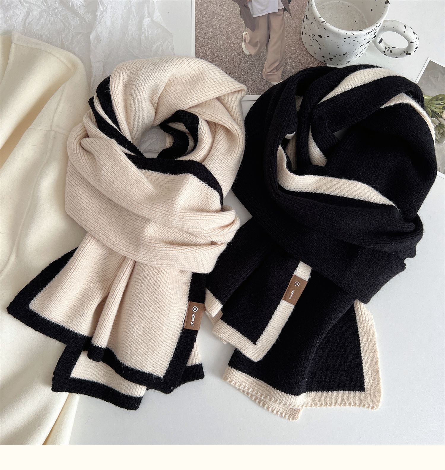 Women's Basic Korean Style Color Block Knit Scarf display picture 3