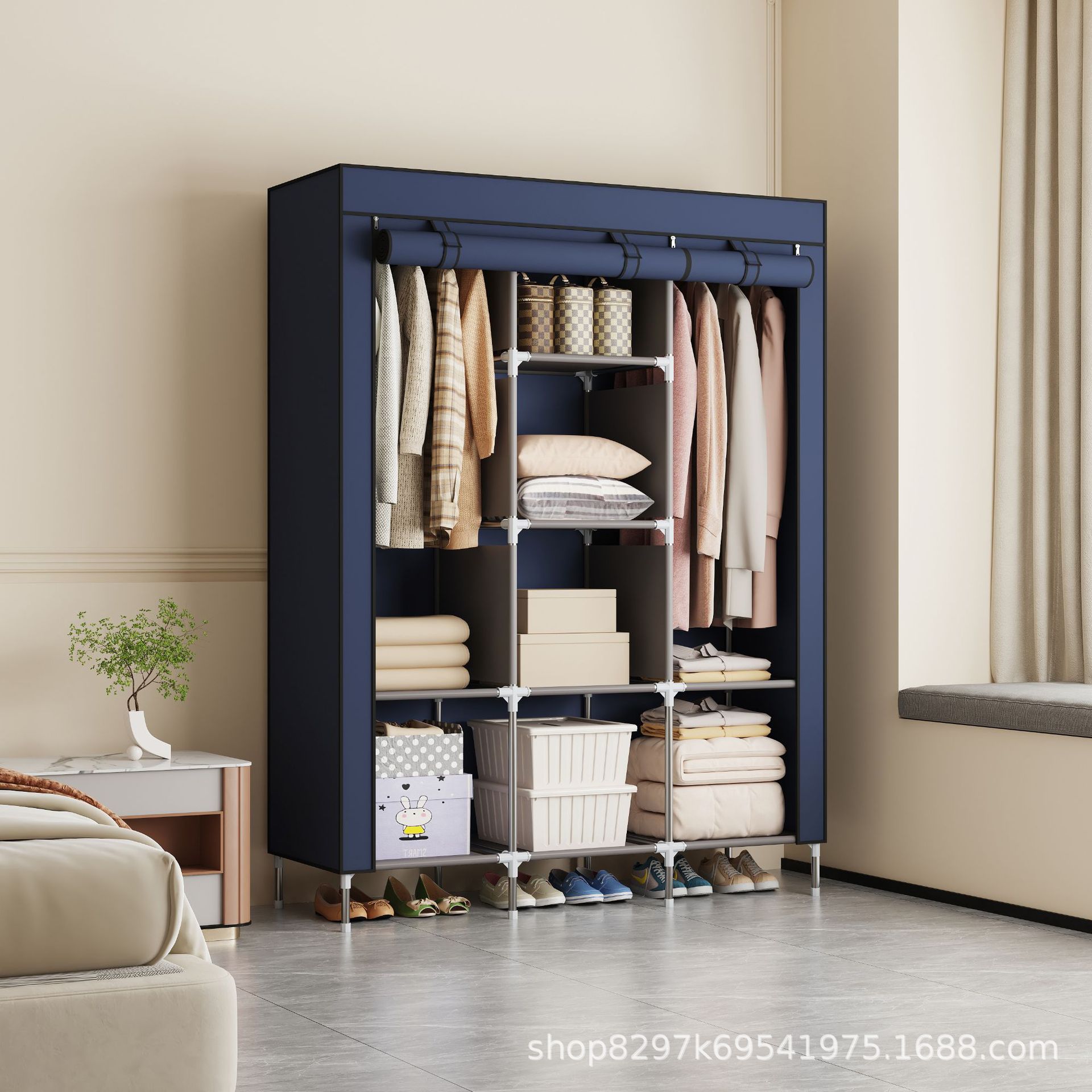 Armario grande para uso doméstico, fácil de instalar, gran capacidad, almacenamiento a prueba de polvo, multifuncional, mueble de armario moderno y minimalista.
