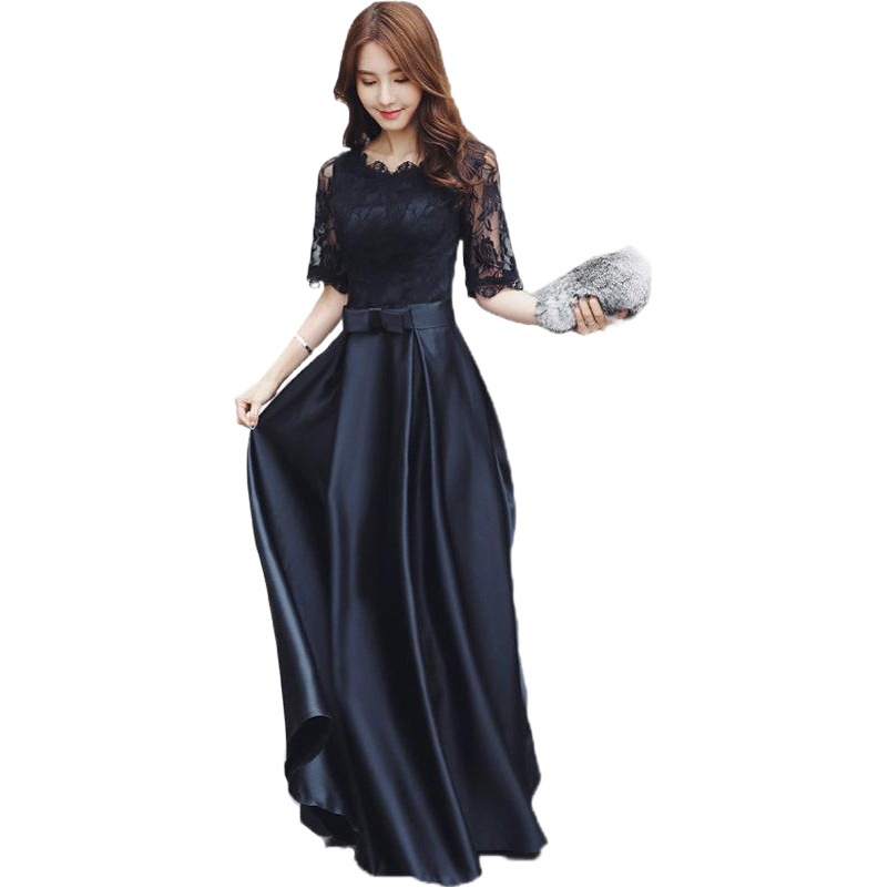 Pequeño vestido para las mujeres 2024 verano nuevo negro largo elegante adelgazar vestido de noche para damas vestido de banquete