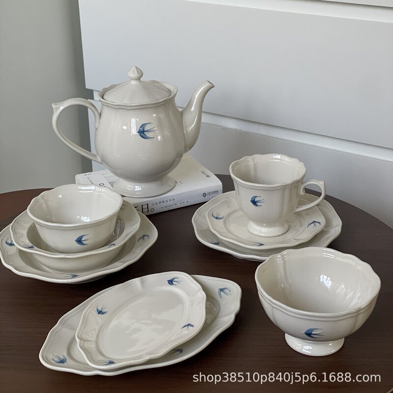 Japanese Retro Embossed Swallow Plate Underglaze Color Household Rice Bowl Salad Bowl Deep Plate Oval Plate Afternoon Tea Snack Plate Japanese Retro Embossed Swallow Plate Underglaze Color Household Rice Bowl Salad Bowl Deep Plate Oval Plate Afternoon Tea Snack Plate