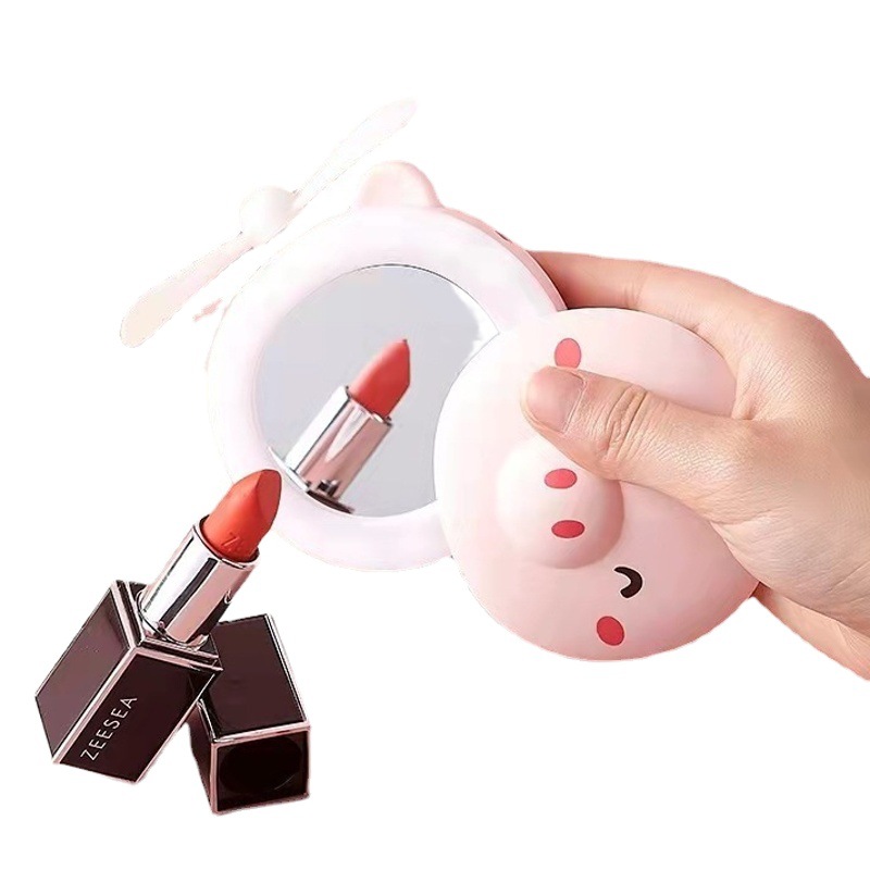 Espejo de maquillaje con luz de belleza, mini ventilador USB de mano, regalo de maquillaje iluminado portátil, tamaño mini