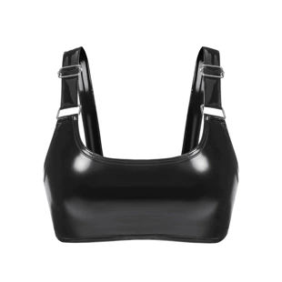 Бандо из PU-кожи на регулируемых бретелях без швов короткий топ