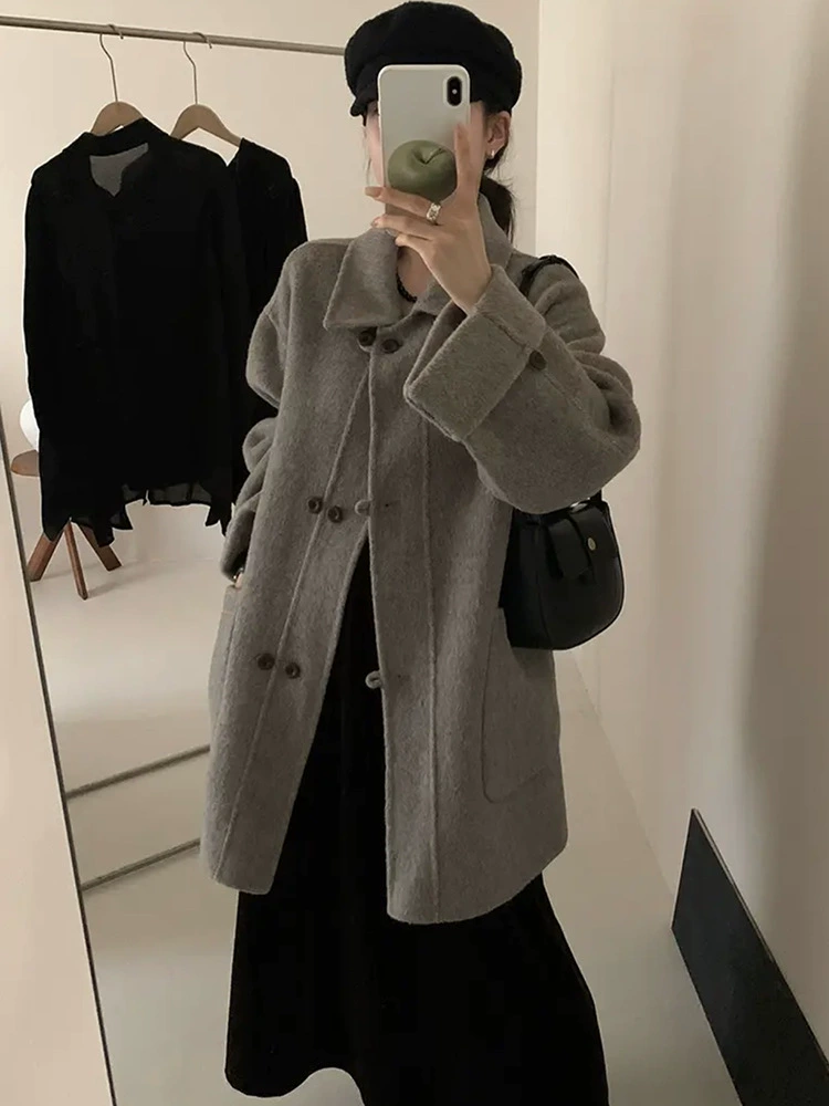 Woolen double-sided autumn long coat, mid-length, Korean style, for teenagers