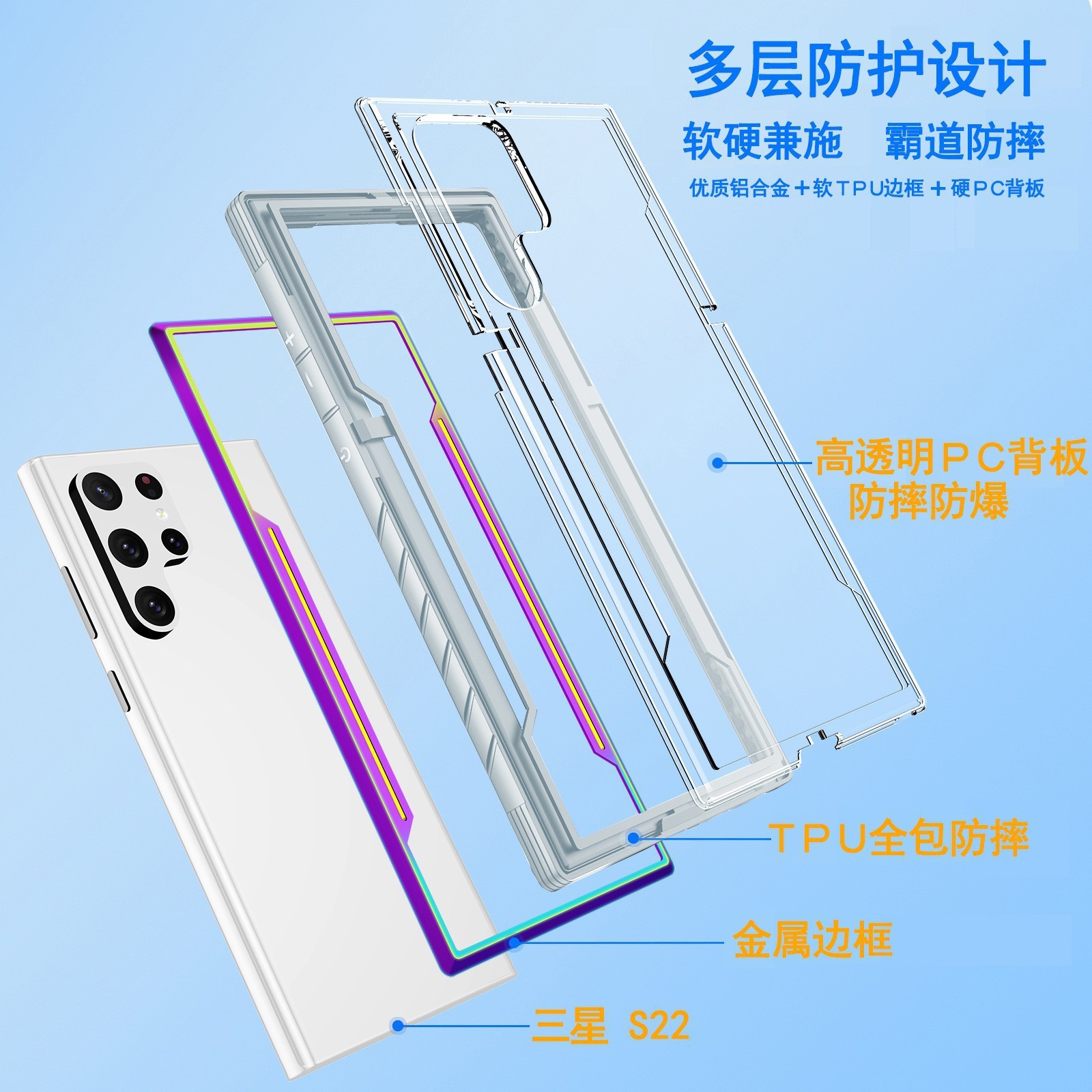 定制款三星S22Ultra手机壳新款s21Plus/A53金属防摔手机壳适用