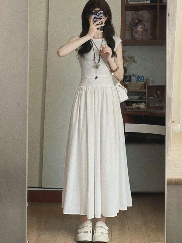 赫本風半身スカートフレンチスーツ女性修身半袖tシャツ夏大スカートa字スカート気質二点セット|undefined