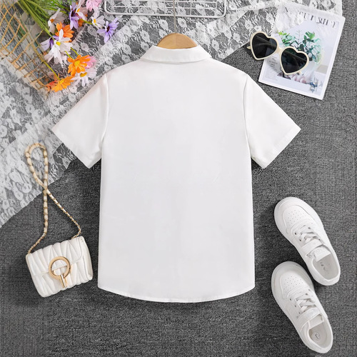 Lazada Cross-Border Summer Cartoon Avatar Lapel Short-Sleeved Shirt for Girls—European and American Style, Thin and Loose Fit, Kids' Clothing