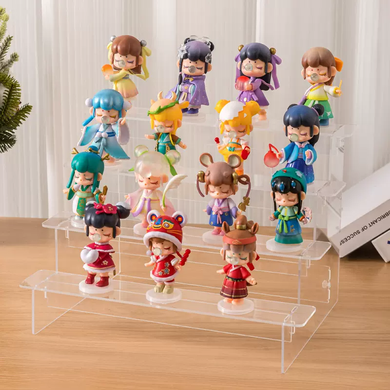 立牌展示架亚克力阶梯架式泡泡玛特陈列架透明盲盒手办模型底座架