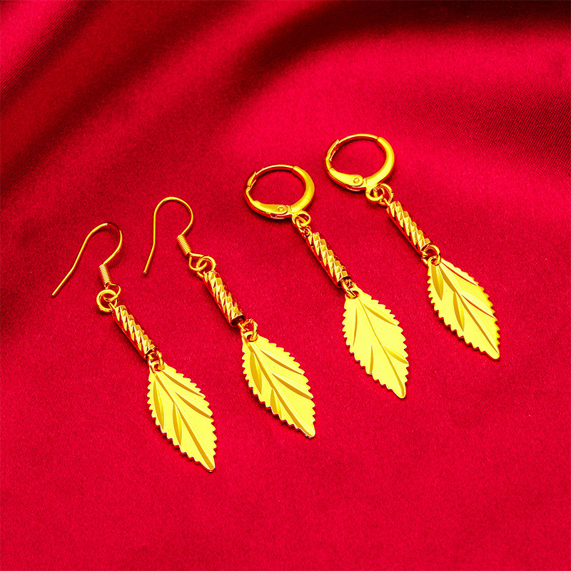 Vietnam sand gold women's fashion sand gold leaf ear jewelry ear hook wholesale Women's Leaf car flower leaf earrings