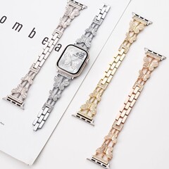适用applewatchs10s9蝴蝶镶钻链式表带华为手环8910腕带