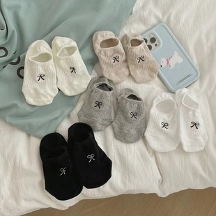 Japanese Vintage Jacquard Boat Socks Cartoon Bow Socks Female Student Sports Casual Socks Shallow Mouth Breathable Thin Socks
