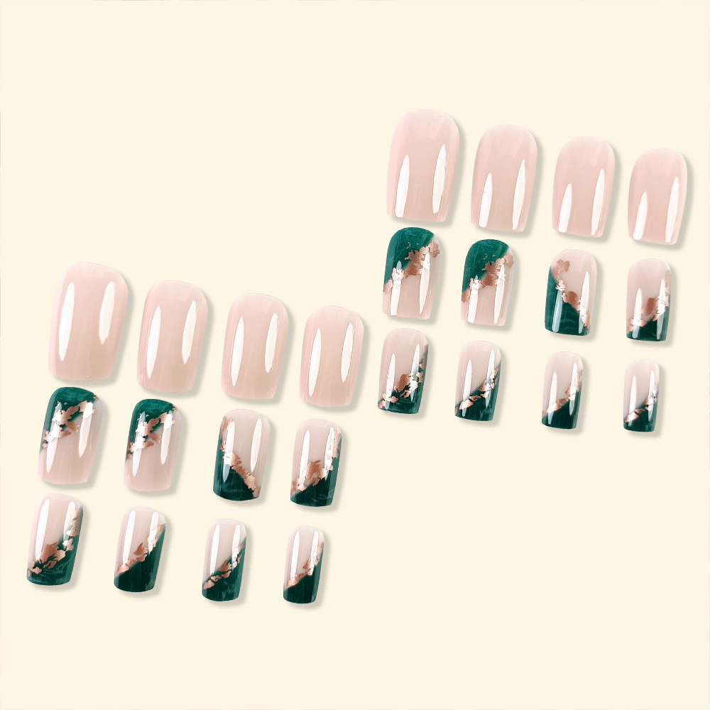Ventas transfronterizas calientes de uñas de vestir verde esmeralda bordes de oro gradiente de manicure francesa de vestir uñas de prensa en uñas image 5