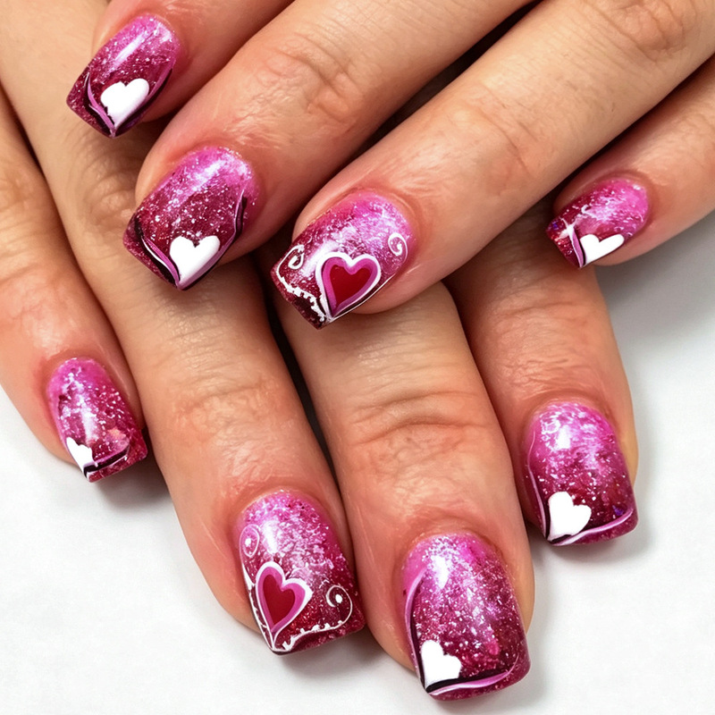 Short Glossy Square Nails European and American Valentine's Day Wearable Nail Pieces Cross-Border Heart-Shaped Glitter Fake Nails 24 Pieces Nail Art Wholesale Short Glossy Square Nails European and American Valentine's Day Wearable Nail Pieces Cross-Border Heart-Shaped Glitter Fake Nails 24 Pieces Nail Art Wholesale