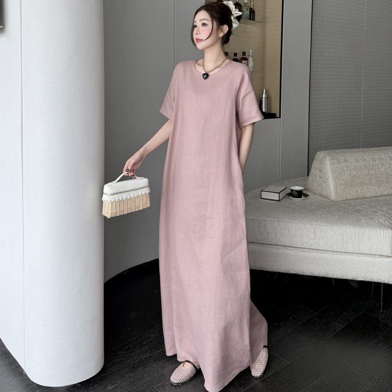 61141 # Real Shot of the New 2026 Summer Round-Neck Fashion Plus-Size Dress, Casual Everyday Wear, Comfortable Long Dress