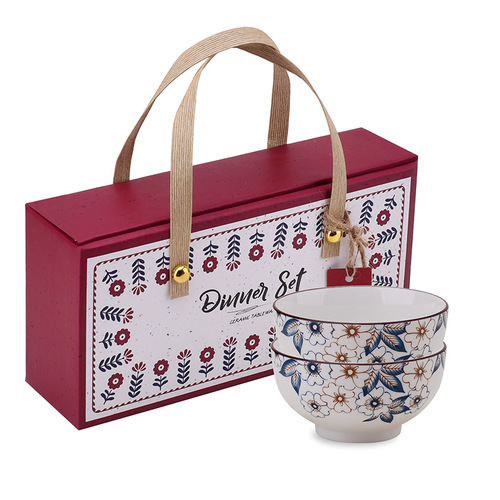 Retro green flower bowl and chopsticks set for opening event, practical souvenir, small gift, wholesale ceramic tableware set