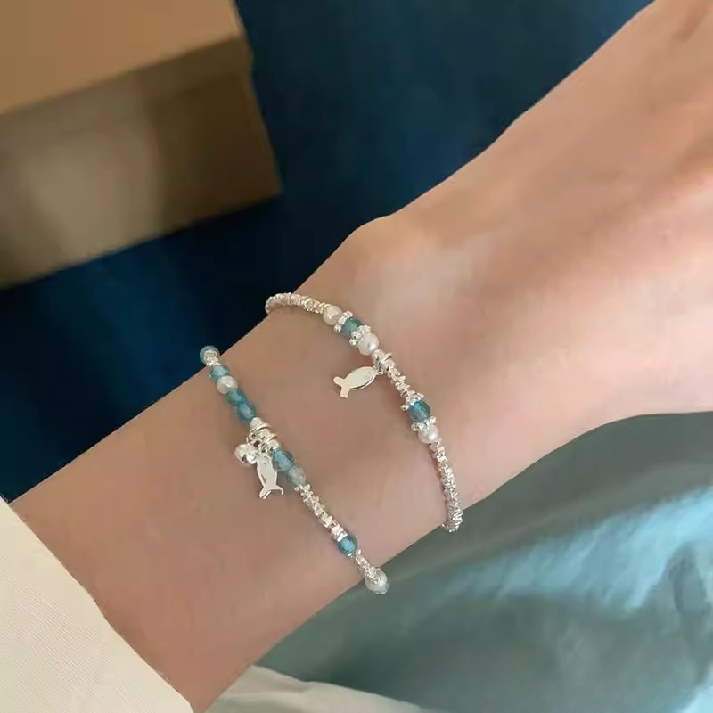 925 Silver Blue Crystal Fish Bracelet, Light Luxury, Niche, Exquisite, Versatile, High-End Jewelry for Women, Stackable, Gift