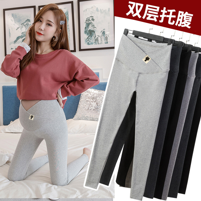 Pregnant women's pants suitable for spring and autumn, outerwear, plus size, high-waisted, winter warm lined maternity leggings, one-piece drop shipping