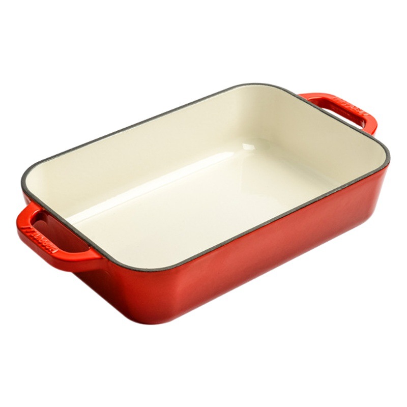 Pequeña felicidad hierro fundido esmalte olla binaural horno de arroz hornear placa de cocción horno placa occidental barbacoa parrilla pescado filete fritura placa