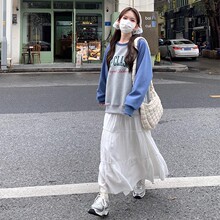 美式春秋款插肩圆领oversize女内搭上衣字母宽松薄款山东即墨卫衣
