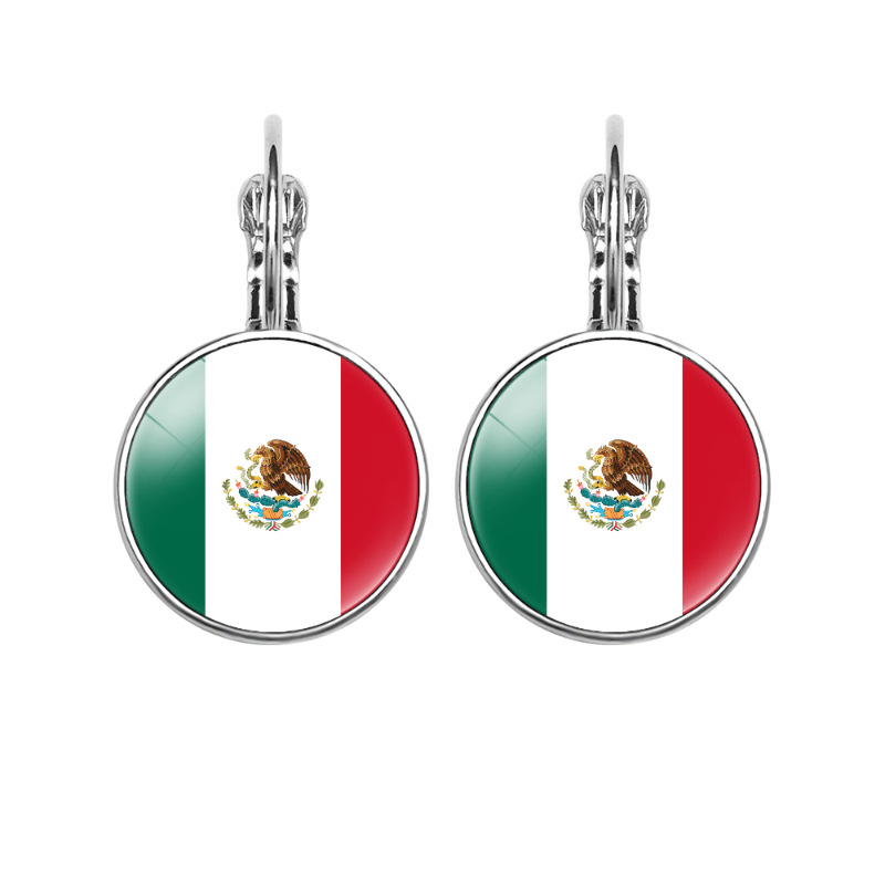 11g Weight Iron Ear Needle Material Drop Earrings Classification 1 Pair Quantity Holiday, Daily Occasion Glass, Iron Material National Flag, Round, American Flag Pattern Women's Gender Modern Style, Classic Style Style 1 Pair Modern Style Classic Style National Flag Round American Flag Glass Iron Drop Earrings 3