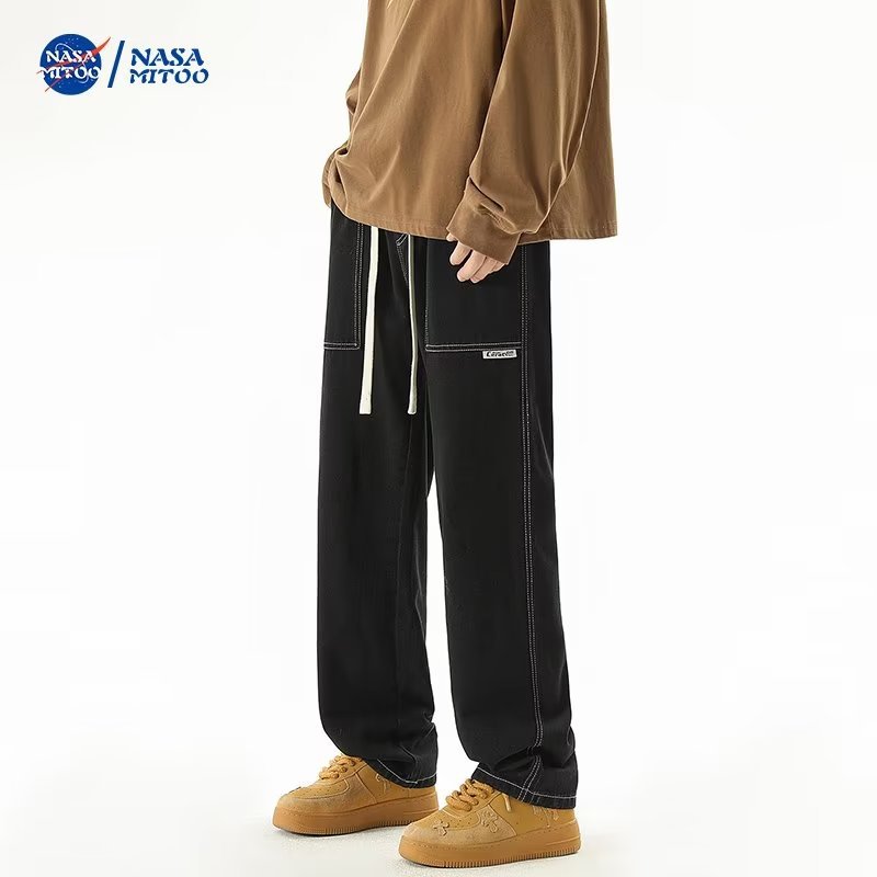 2024 primavera y otoño nuevo estilo americano recto retro lavado casual de gran tamaño pantalones de mezclilla desgastados de calle alta