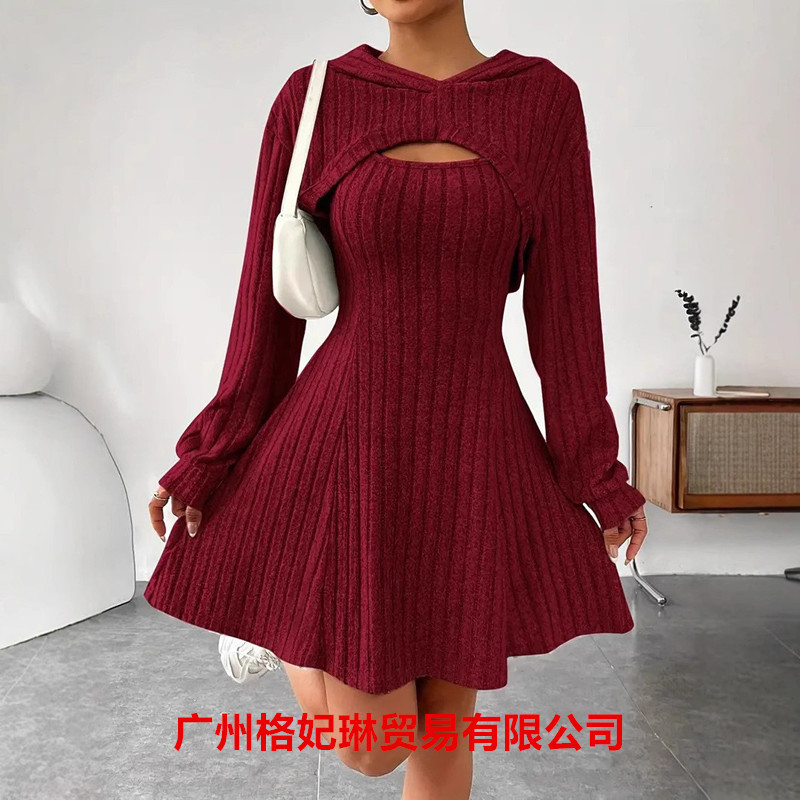 In-Stock European and American Cross-Border Dress Set, Long-Sleeved Hoodie Top and Sleeveless A-Line Tank Dress Tiktok