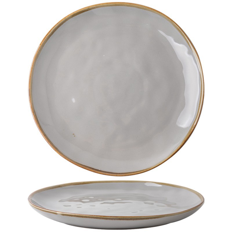 HuangWave de alto valor de agua placa plana de 8 pulgadas placa de carne de cerámica restaurante retro placa irregular exportación transfronteriza