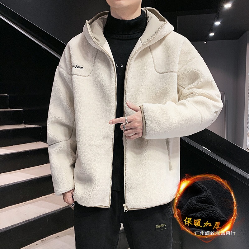 Winter Lamb Wool Woolen Jacket for Men 2022 New Style Fleece-Lined Thick Hong Kong Style Handsome Cotton Jacket for Middle and High School Students