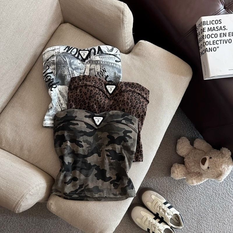 Stylish, sexy, padded bralette vest for women, summer camouflage print retro style, cropped top for outerwear.