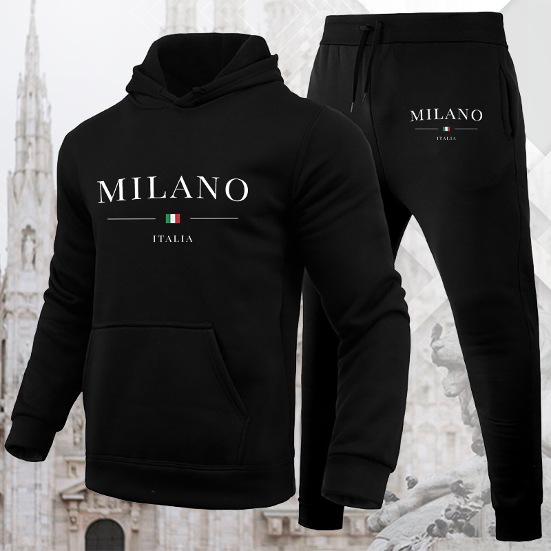 Men's Cross-Border Hoodie Set Milan Printed Sweatshirts Sweatpants Male Hooded Top + Jogger Trousers