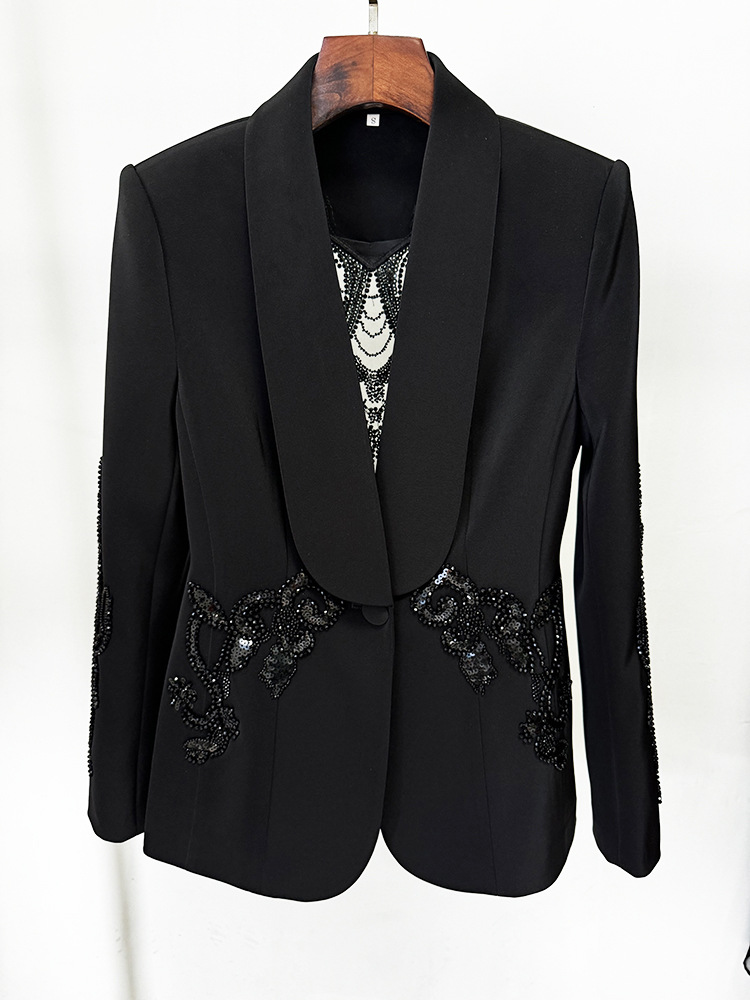 Spring Stars Mesh Patchwork Heavy Industry Beads Blazer Chiffon Trousers Two Piece Pant Sets 5 Spring Stars Mesh Patchwork Heavy Industry Beads Blazer Chiffon Trousers Two Piece Pant Sets