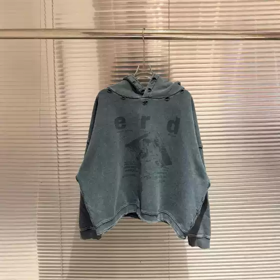 Erd Melancholic Rich Second-Generation Destruction Washed and Distressed Loose Casual Hooded Sweatshirt Hoodie for Men and Women Trendy