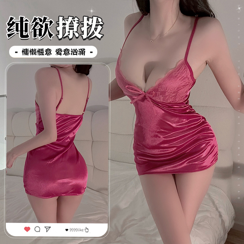 섹시한 란제리 여성의 순수한 욕망 나이트가운 얇은 레이스 세련된 힙합 잠옷 무료 세트 8237