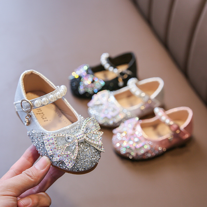 Girls Princess Shoes Korean Bowknot Stud...