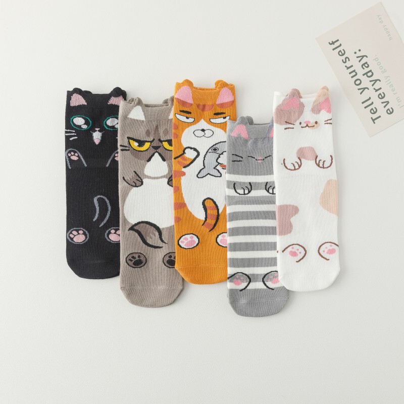 Kitten Women's Socks Cute Mid-Calf Socks Female Cartoon Students Korean Style Trendy Socks Zhuji Manufacturer Wholesale Amazon
